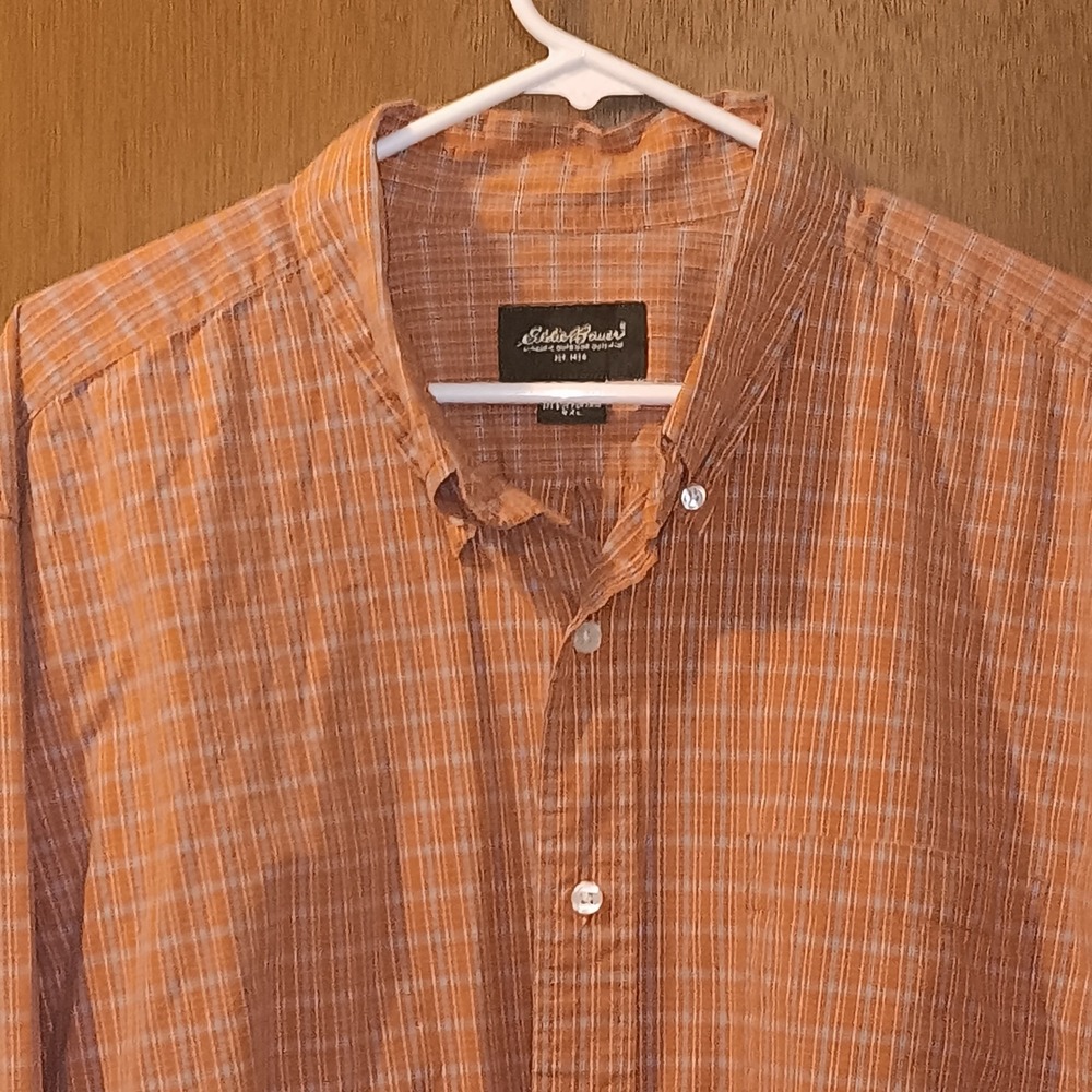 Eddie Bauer Mens XXL Button Down Shirt Plaid‎ Outdoor Casual Orange